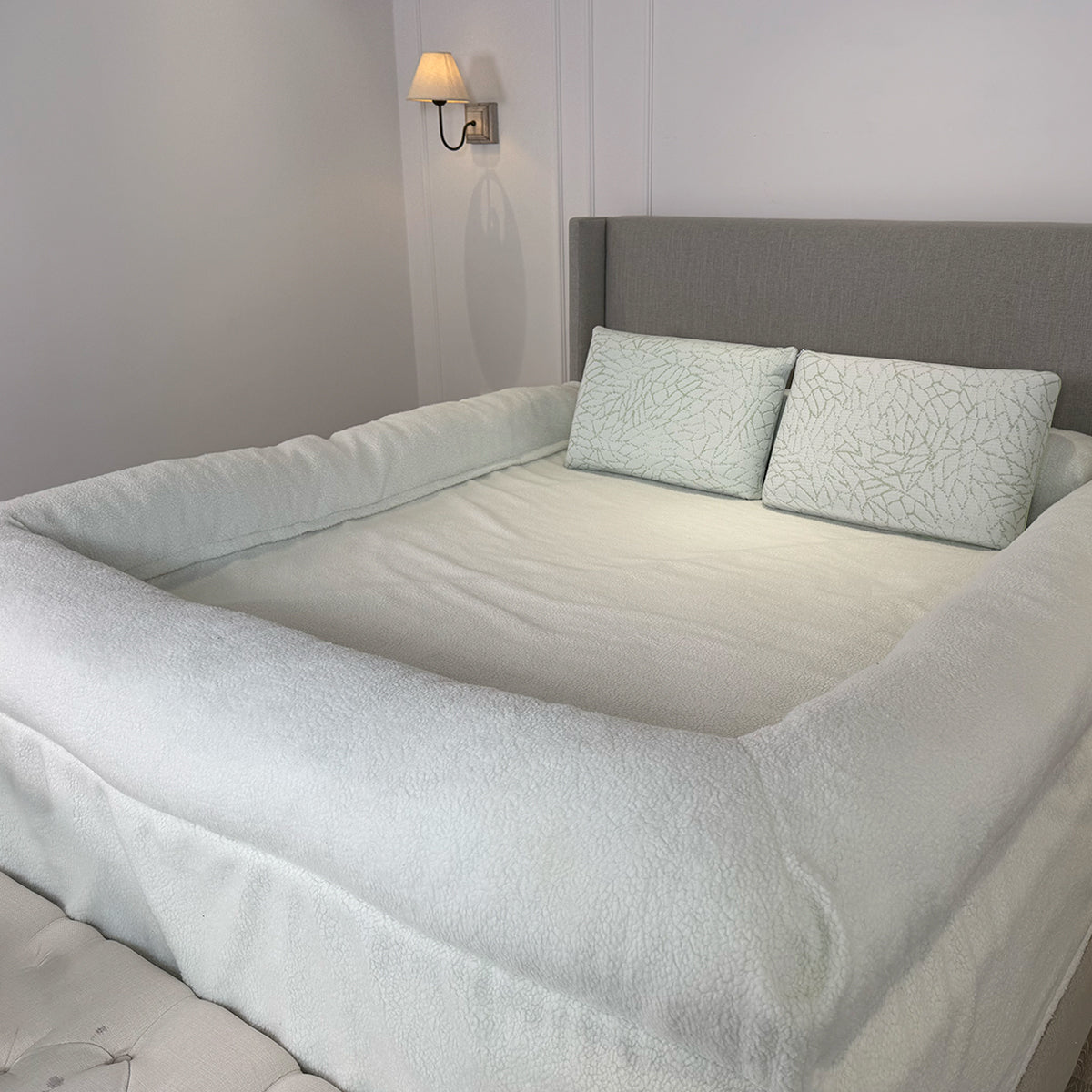 The SherpaNest™  Bordered Bed Sheet Human Dog Bed